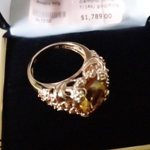Diamond Citrine/ 14k gold Ring no certified